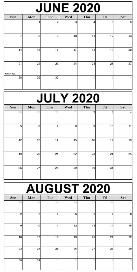 June July August Calendar